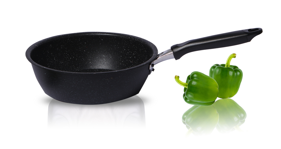 Bề mặt chảo sâu vân đá và tay cầm cách nhiệt an toàn